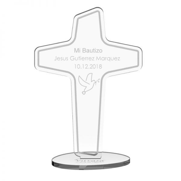 Recuerdo de bautizo y primera comunion cruz de acrilico grabado
